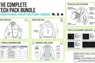 create manufacturer ready fashion tech pack clothing tech pack for production