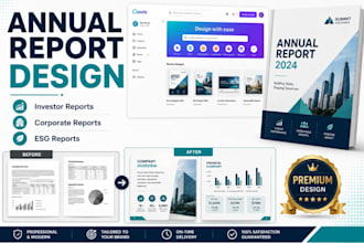 design annual report, investor report, esg report and trifold corporate booklet