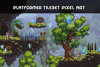 2d platformer game assets pixel art character sprite sheet side scroller tileset