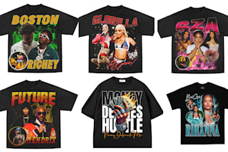 design a custom 90s vintage bootleg t shirt old school, rap t shirt sport tee
