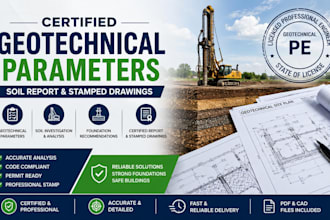 deliver certified geotechnical parameters, soil report, and stamped drawings
