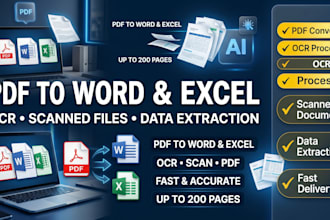 convert ocr, PDF, jpg, scanned files to excel or word and merge pdfs