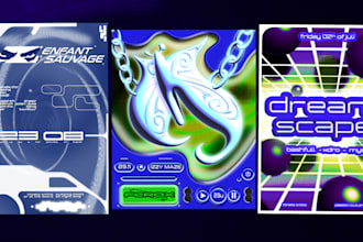 design a y2k trance style rave poster