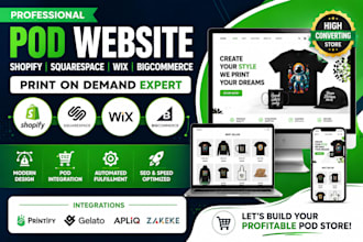 build shopify squarespace wix bigcommerce printify gelato pod website