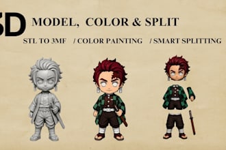 convert 2d to 3d, add color and split 3d models convert stl to 3mf