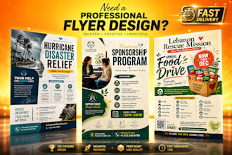 design emergency relief, recovery, disaster, hope and community charity flyer