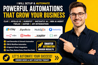 setup clay com, apollo io hubspot, instantly ai n8n ai agent, twilio, zapier API