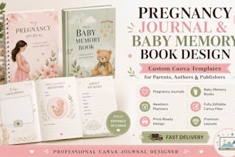 do canva pregnancy journal, canva baby memory book canva newborn planner journal