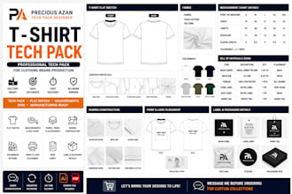 custom t shirt design tech pack for factory ready apparel and fashion production