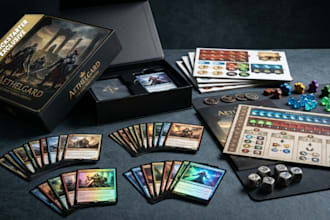 do card game art, board game design, tcg trading cards, playing cards box design