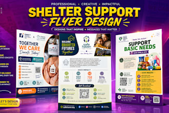 design housing assistance, shelter support, poverty, family, hope charity flyer
