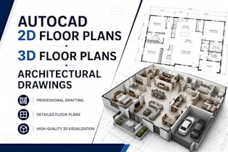do autocad 2d floor plan, 3d floor plan drawings and architectural 3d drawings