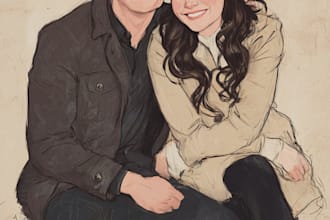 draw cute family or couple watercolor portrait illustration