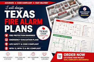 design texas fire alarm plans, fire protection drawings, evacuation plans