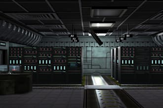 create realistic 3d data center visualization, server room, digital building