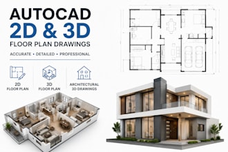 do autocad 2d floor plan, 3d floor plan drawings and architectural 3d design