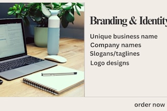 create business name, tagline, logo and brand identity