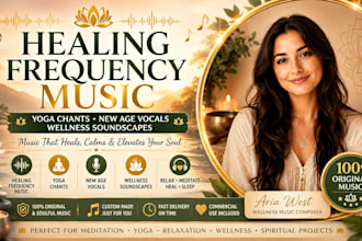 sing healing frequency music, yoga chants, new age vocals, wellness soundscapes