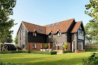 generate 3d rendering from elevation drawing, detached house exterior cgi visual