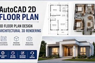 do autocad 2d floor plan, 3d floor plan design and architectural 3d rendering