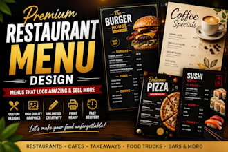 design a premium restaurant cafe or takeaway menu
