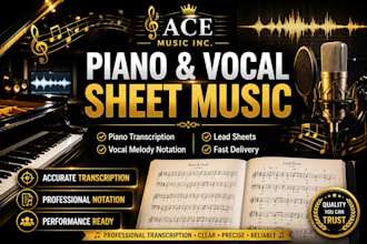 transcribe piano and vocal songs into sheet music and lead sheets