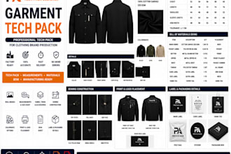 garment design tech pack for factory ready apparel fashion clothing tech pack