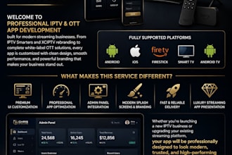 develop or rebrand your iptv app with admin panel for android ios and smart TV