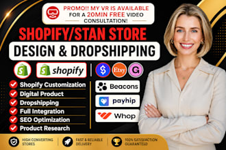 design shopify store stan store etsy shopify dropshipping for marketing growth