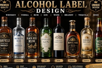 design premium whiskey label, bourbon, rum, vodka, gin, wine and tequila labels