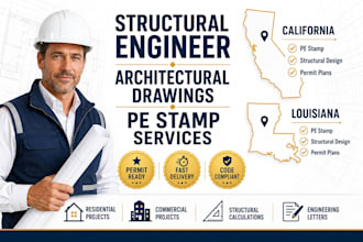 structural engineer, architectural drawing, stamp in california and louisiana