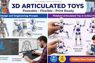 design 3d articulated and poseable toys for brand and 3d printing using blender