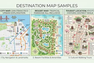 design destination maps for cities, resorts  and tourist locations