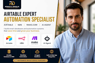 setup airtable database, airtable crm, airtable automation n8n make com expert
