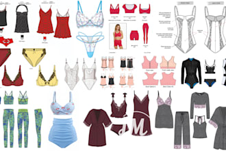 design lingerie, loungewear, sleepwear, pajama, swimwear bikini with tech pack