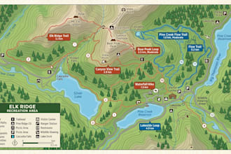 design hiking map, trail map, park map, treasure map and outdoor adventure maps
