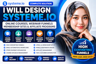 design systemeio online course, webinar funnel, membership website setup
