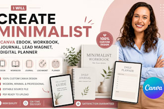 create minimalist canva ebook, workbook, journal, lead magnet, digital planner