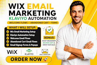 setup wix email marketing klaviyo automation welcome flows abandoned cart forms