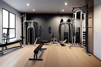 do cgi home gym, stadium, fitness center, climbing gym, and pilate studio design