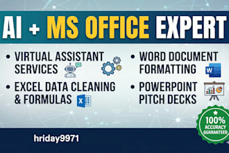 provide ai content generation, ms word formatting, and excel data analysis