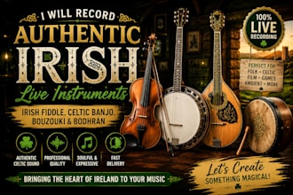 record authentic irish fiddle, celtic banjo, bouzouki, and bodhran for your trac