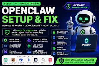 setup, fix, migrate openclaw, hermes ai agent, claude code, mcp and ollama