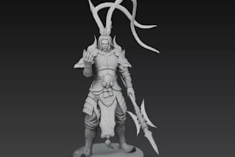 mold3d dark fantasy character,demon warrior,tabletop miniature,weapon,stl statue