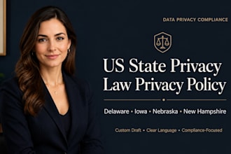 draft a privacy policy for new US state laws like de ia ne nh
