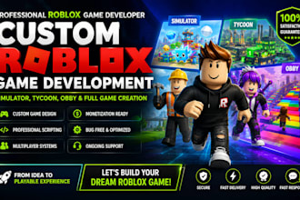 develop roblox game, simulator, tycoon, obby, battel arena, rpg, pvp, adventure