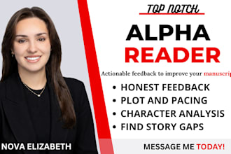alpha read fantasy, christian book, thriller or erotic novel beta reader