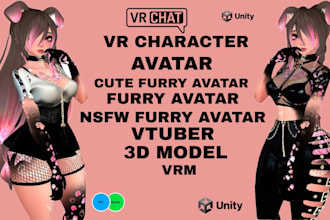 custom cute 3d furry vtuber avatar vrc, nsfw character, vrchat avatar, 3d model