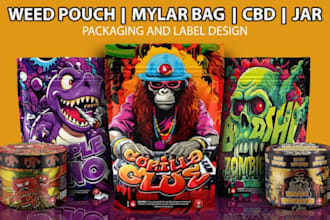 do weed pouch mylar bag jar and cannabis cbd product packaging label design