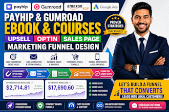 payhip gumroad ebook courses upsell,optin sales page marketing funnel design
